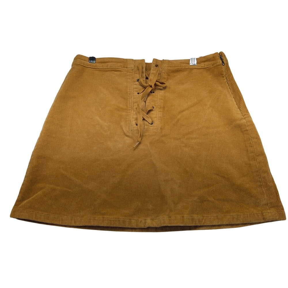 SO Mustard Yellow Corduroy‎ Lace Up Mini Skirt Size 9 29W A-Line Retro Boho